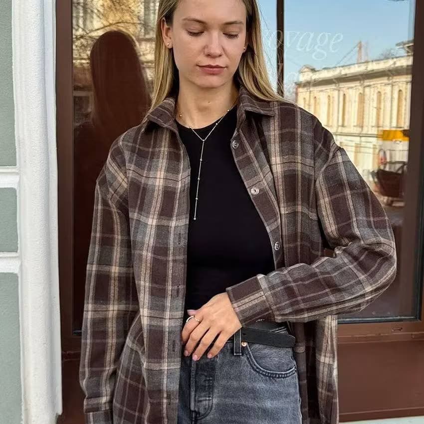Женские клетчатые рубашки свободного кроя